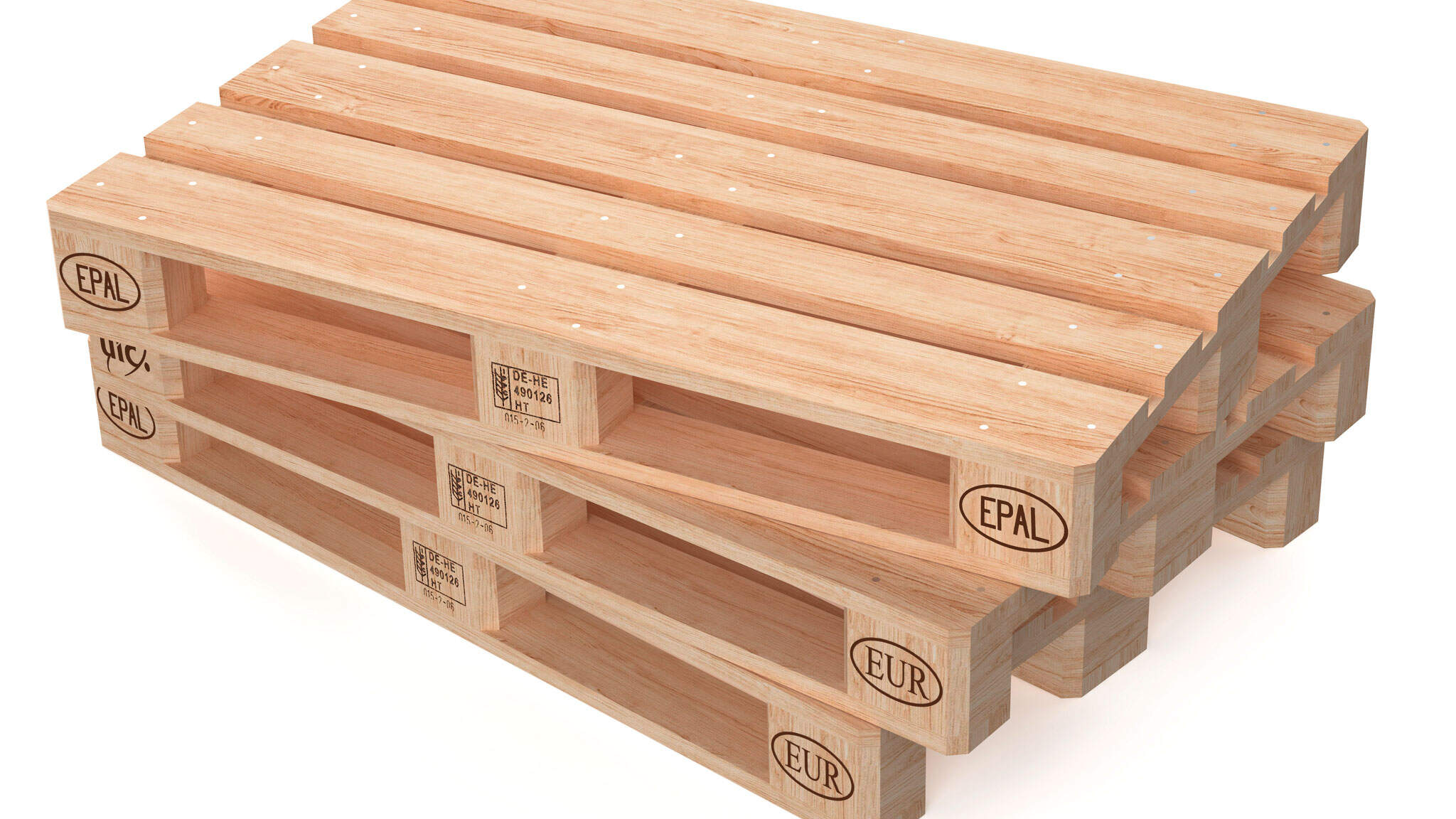 Cada euro palet consta de 9 bloques de madera, 11 tablas y 78 clavos. Tiene 1200 mm de largo, 800 mm de ancho, 144 mm de alto y un peso de 22 kg.